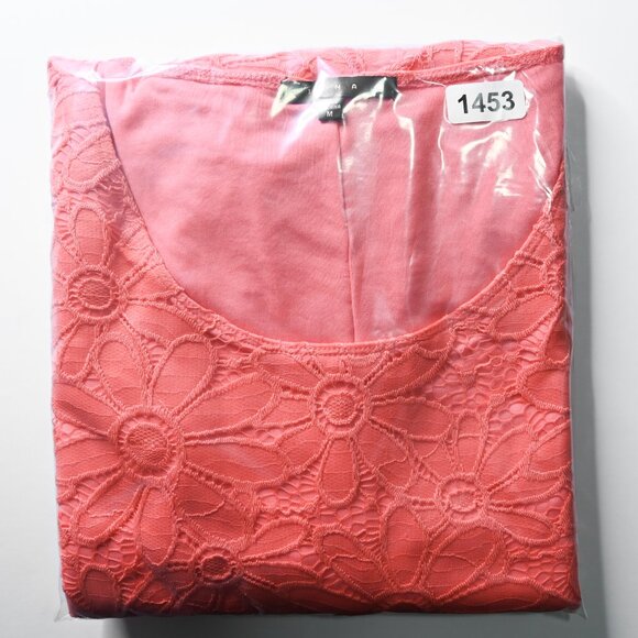 TIANA B. Coral Floral Lace Overlay Short Sleeve Dress - Size Medium - Picture 13 of 13